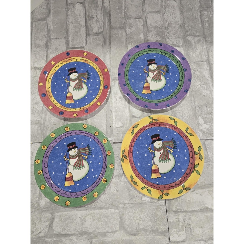 The Sweet Shop Set of 4 Snowman Dessert Salad Plates 8" 0692 The Sweet Shoppe Sa